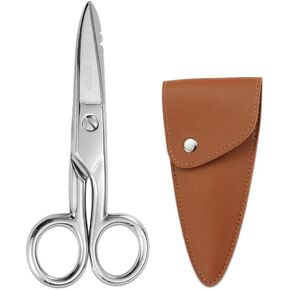 LIVINGO 5-1/5 Inch Heavy Duty Electrician Scissors, Professional Forged Stainless Steel Electrical Shears with Notches for Industrial Stripping, Cutting Telecom Cable, Wire
