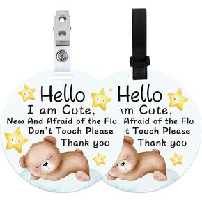 PLIGREAT 2 Sets Bear Do Not Touch Please Baby Signs for Newborn Girls Boys Watercolor Cartoon Style No Touching Baby Reminder Signage for Baby Carrier Car Seat Stroller Hanging Sign Tags