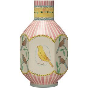 Creative Co-Op Ceramic Painted Bird Designs, Multicolor Vase, Multi