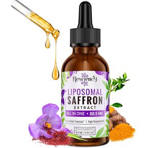 Saffron Supplements - 88.5 mg Saffron Extract Better Bioavailability Liposomal Drops for Mood, Energy, Vision & Focus with Ashwagandha, Turmeric, Magnesium, Zinc, Vitamin B12 & D3, 60 ml, 30 Servings