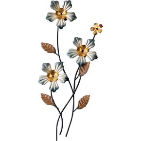 Sintosin Hanging Small Metal Flower Wall Art Decor 6 X 15 Inches, Farmhouse Gold and Black Floral Metal Wall Art for Bedroom, Unique Silver Wall Decor Living Room Entryway Hallway Kitchen Outdoor