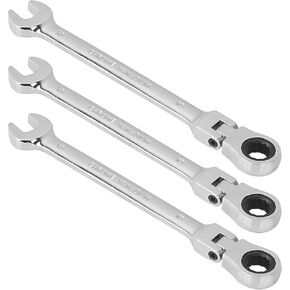 Flexible Head Ratcheting Wrench, 3 PCS 10 mm Ratcheting Box Wrench Set with 5° Movement and 72 Teeth for Projects with Tight Space