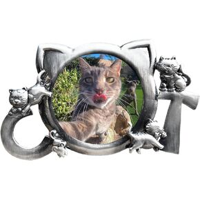 Cat Small Metal Picture Frame Mini Kitty Lover Silver Cartoon Photo Picture Display Holder, 3"x3" Antique Desktop Photo Frame for Home Decoration Gift