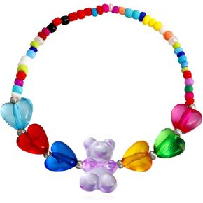 Gummy Bear Acrylic Pendant Necklace Stainless Steel Funny Colorful Cartoon Resin Candy Color Sweet Small Bear Animal Lightweight Chain Necklace for Women Teen Kids Girls Birthday Party Fashion Jewelry Gifts