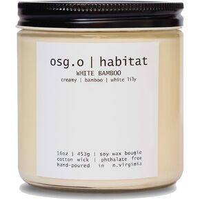 Scented Soy Wax Candle for Home, White Bamboo Candle and Lily, Essential Oils, Non Toxic Aromatherapy Candles, 16oz, Fresh Bamboo and Green Floral Scent