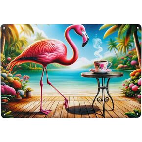 Tropical Serenity Flamingo Coffee Time Vibrant Metal Wall Art,Home Decor Tin Sign,IndoorOutdoor Retro Antique Tinplate for Living Room,Bar,Pub,Kitchen,Patio,Garden,Gift for Animal Lovers 12x16inch