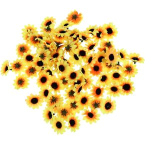 Uonlytech 100pcs Artificial Sunflower Heads Plastic Sunflower Heads Small Sunflower Heads for Wedding Home Party Cake Decoration