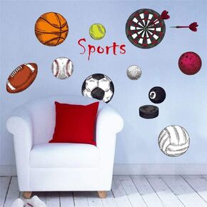 Sports Wall Stickers Basketball Rugby Volleyball Darts Wall Decals Football Stickers Adult Stick Wall Art for Kids Bedroom Boys Room Nursery Classroom