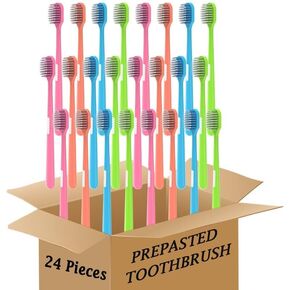 Colorful Prepasted toothbrushes Soft Bristles Adult Size Disposable Toothbrush Individual Package Travel Toothbrush (24 Pieces)