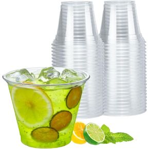 Artpreti 50 Pack 9 oz Clear Plastic Cups, Disposable Drinking Cups for Iced Coffee, Cold Beverage, Plastic Wine Cups for Wedding & Party