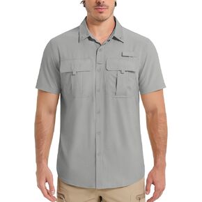 MAGCOMSEN Men's Short Sleeve Fishing Shirts UPF 50+ UV Protection Cooling Quick Dry Button Down Shirt Camping Hiking Safari