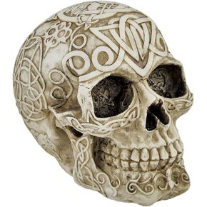 Private Label Celtic Owl Knotwork Human Skull Statue Pagan