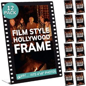 pbf 4x6 Acrylic Sign Holder | Vertical Stand Up Slanted Sign Holder | Hollywood Acrylic Stand for Display | Clear Picture Frame, Menu Table Top Stand, Plastic Flyer Holder (12-Pack)