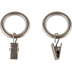 Rod Desyne 7/8 inch Noise-Canceling Curtain Rings w/Clips, (Set of 10), Satin Nickel