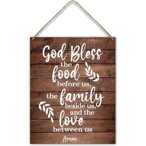 God Bless the Food Before us Hanging Wood Sign Kitchen Decor, 10''x 8'' Farmhouse Restaurant Wall Décor Christian Printed Wooden Plaque, Home Decor Housewarming Door Decor Wood Sign Artwork Gift -11