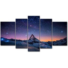 Starry Night Sky Wall Art Space Purple Star Skyline Over The Mountain Painting Prints On Canvas The Picture Landscape Artwork for Home Modern Decoration Print Decor for Living Room