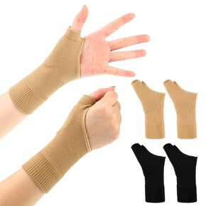Thumb Compression Arthritis Gloves Breathable Wrist Support Brace Thumb Brace with Gel Thumb Splint Wrist Compression Sleeve Fingerless Glove for Relieve Pain (4 Pieces, Black, Nude, Large)