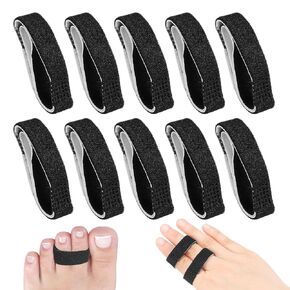 10 Pcs Buddy Tape Finger Straps, Hook and Loop Splint for Finger Buddy Straps, Index Finger Splint Buddy Tape Washable and Reusable Toe Straighteners for Curled Toes to Support (Black)