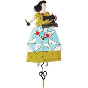 Enesco Allen Designs Seamstress Sew Time Wall Clock - Battery Operated Pendulum Analog Clock, Stone Resin Decorative Clocks for Walls Home Decor Kitchen Clocks, 12.2 Inch