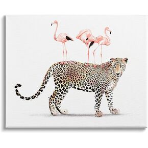 Stupell Industries Flamingos Stacked on Leopard Fun Tropical Safari Animals, Designed by Ziwei Li Canvas Wall Art, 20 x 16, Pink