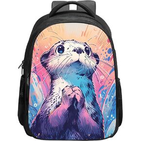 Children Cute Curious Otter Backpack for Preschool, Kindergarten, Elementary School Boys and Girls, Kids Kawaii Otter Vintage Style Animal Backpack Bookbag Waterproof Lightweight, 16 Inches
