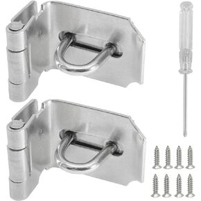 3 Inch 90 Degree Padlock Hasp, Brushed Silver Stainless Steel Safety Right Angle Padlock Door Clasp Hasp Lock Latch with Mounting Screws for Push Sliding Barn Door (2 Pack)
