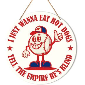 Funny Baseball Signs Wall Decor, Baseball Hanging Sign Decor Retro Sport Wall Decorations Sign for Home, Boys Room, Gift for Men Boy Baseball Player Lover Fans, Tell The Umpire He's Blind