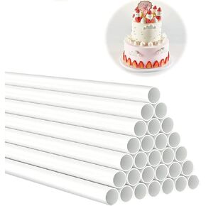 15PCS White Plastic Cake Dowel Rods for Tiered Cake Construction and Stacking Supporting Cake Round Dowels Straws with 0.4 Inch Diameter (9.5 Inch )