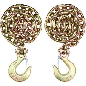 VEVOR G80 سلسلة ربط النقل، 3/8 بوصة × 2.9 بوصة سلسلة سحب 2 حزمة مع خطاف Clevis Snap، حمل عمل آمن 7100 رطل، سلسلة تسجيل شديدة التحمل لنقل معدات ربط شاحنة القطر