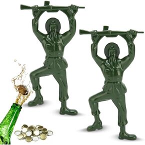 2 PCS Green Army Man Bottle Opener, Funny Bottle Opener Creative 3D Mini Soldier Beer Wine Bottle Opener Beverage Easy Opening Bottle Opener Bartender Compatible Coke Bottle Opener for Beer Beverage