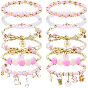12/22Pcs Friendship Bracelets Preppy Charm Bracelets Gifts for Teen Girls Colorful Clay Beaded bracelets Stackable String Bracelets Beach Jewelry