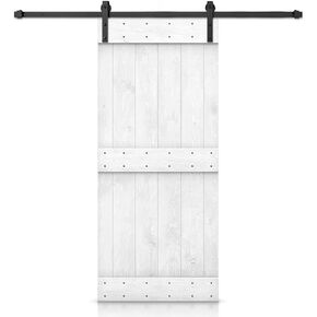 40 in. x 84 in. Distressed Mid-Bar Series Light Cream Stained DIY Wood Interior Sliding Barn Door with Hardware Kit