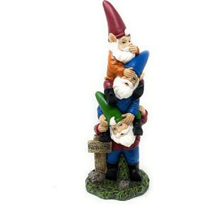 Nature's Mark 3 Stacked Gnomes See No Evil Speak No Evil Hear No Evil Resin Statue Figurine Home Decorative Accent Statue Décor (9.5" H)