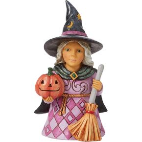 Enesco Jim Shore Heartwood Creek Halloween Collection Witch Holding a Pumpkin Miniature Figurine- Stone Resin Hand Painted Crafted Collectible Halloween Mini Figurines Home Decor Statue, 3.94 Inch