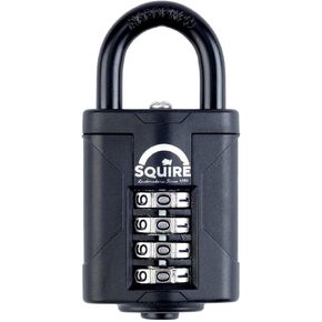 Squire Heavy Duty Padlock (CP40BLACK) - Toughest Steel Shackle - 4 Wheel 40mm Wide Combination Padlock (Black) - Alloy Steel for Corrosion Resistance - Weatherproof Lock for Home, School & Garage