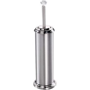 Home Basics Stainless Steel Toilet Brush Holder with Diamond Top, for Bathroom Storage – Heavy Duty, Deep Cleaning, Silver