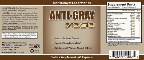 Anti-gray 7050 Hair 60 Capsules - Decrease Gray Hair - Restore Natural Hair Color - Contains Essential B Vitamins Minerals and Herbs 1 bottle in Saudi Arabia