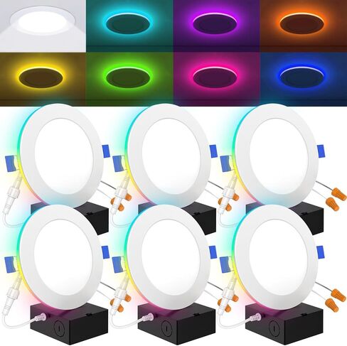 مجموعة من 6 مصابيح سقف LED رفيعة للغاية مقاس 4 بوصات من Sunco مع إضاءة ليلية، قابلة للضبط CCT 2700K إلى 5000K، قابلة للتعتيم، 11 وات، زخرفة ناعمة، بدون علبة مع صندوق توصيل in Saudi Arabia