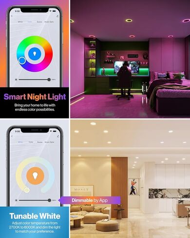 مجموعة من 6 مصابيح سقف LED رفيعة للغاية مقاس 4 بوصات من Sunco مع إضاءة ليلية، قابلة للضبط CCT 2700K إلى 5000K، قابلة للتعتيم، 11 وات، زخرفة ناعمة، بدون علبة مع صندوق توصيل in Saudi Arabia