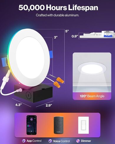 مجموعة من 6 مصابيح سقف LED رفيعة للغاية مقاس 4 بوصات من Sunco مع إضاءة ليلية، قابلة للضبط CCT 2700K إلى 5000K، قابلة للتعتيم، 11 وات، زخرفة ناعمة، بدون علبة مع صندوق توصيل in Saudi Arabia