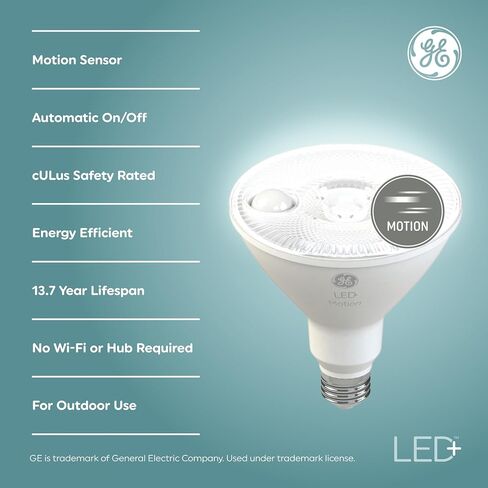 مصابيح إضاءة LED بمستشعر الحركة GE LED+، 14 وات، PAR38 الأضواء الكاشفة الأمنية الخارجية، أبيض دافئ، CAC (عبوتان) in Saudi Arabia