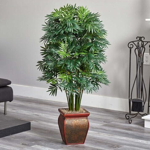 Nearly Natural 6717 Mini Bamboo Palm with Decorative Vase, Green 49.5 x 9 x 9 in Saudi Arabia