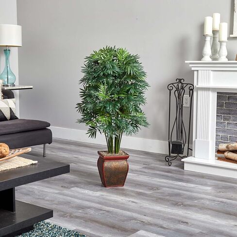 Nearly Natural 6717 Mini Bamboo Palm with Decorative Vase, Green 49.5 x 9 x 9 in Saudi Arabia