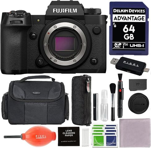 هيكل كاميرا Fujifilm X-H2 بدون مرآة مع عدسة XF 200 مم F2 وحزمة محول تيل 1.4X مع بطاقة SD سعة 64 جيجابايت من Lexar ومنفاخ إعصار ومجموعة تنظيف البكسل والمزيد (مرخصة من الولايات المتحدة الأمريكية بضمان Fujifilm) in Kuwait