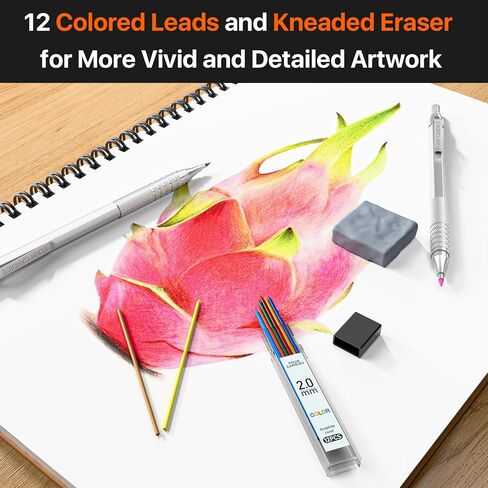 Four Candies Metal Mechanical Pencil Set, 3PCS Art Drafting Pencils 0.5, 0.7, 0.9MM & 2PCS 2MM Mechanical Drawing Pencils with 420PCS Leads (4B 2B HB 2H Color) for Writing Sketching Drawing (Black) in Kuwait