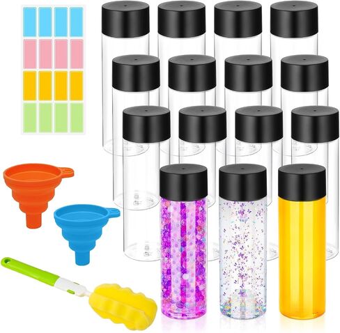 16 Pcs Clear Plastic Bottles Empty Sensory Bottles with Caps PET Plastic Juice Bottles Reusable Bulk Leakproof Drink Container Plastic Sensory Bottles for Juice Milk (Black Lid, 10 oz/ 300 ml) in Saudi Arabia