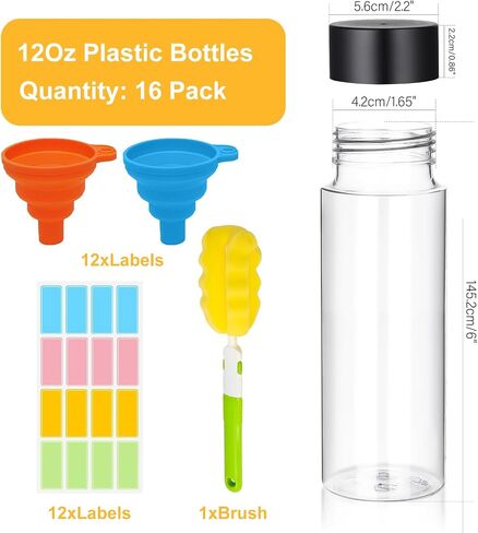 16 Pcs Clear Plastic Bottles Empty Sensory Bottles with Caps PET Plastic Juice Bottles Reusable Bulk Leakproof Drink Container Plastic Sensory Bottles for Juice Milk (Black Lid, 10 oz/ 300 ml) in Saudi Arabia