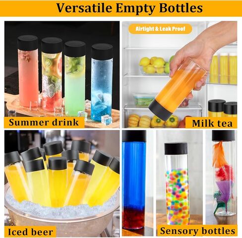 16 Pcs Clear Plastic Bottles Empty Sensory Bottles with Caps PET Plastic Juice Bottles Reusable Bulk Leakproof Drink Container Plastic Sensory Bottles for Juice Milk (Black Lid, 10 oz/ 300 ml) in Saudi Arabia