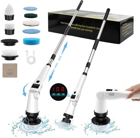 Electric Spin Scrubber, Bathroom Scrubber Electric Shower Scrubber for Cleaning Tub/Tile/Floor/Sink/Window丨Power Scrubber X03 Turbo Cordless with 8 Cleaning Brush Heads,3 Speeds Up to 450RPM in Saudi Arabia