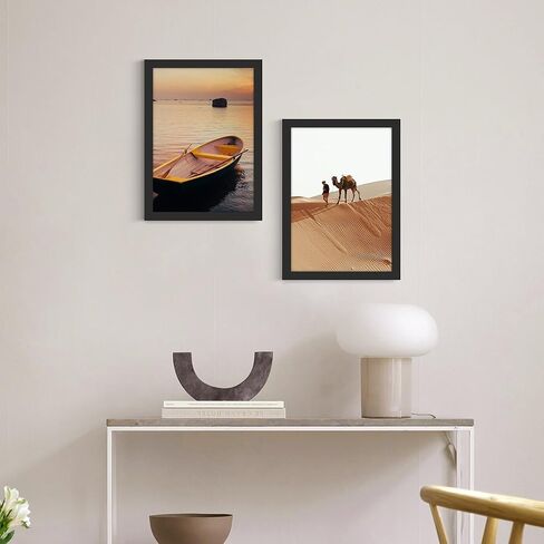 مجموعة إطارات صور Wiscet مقاس 12 × 17 مكونة من قطعتين، إطار صورة للتركيب على الحائط، إطار خشبي مصمم مع زجاج شبكي، أسود. in Kuwait